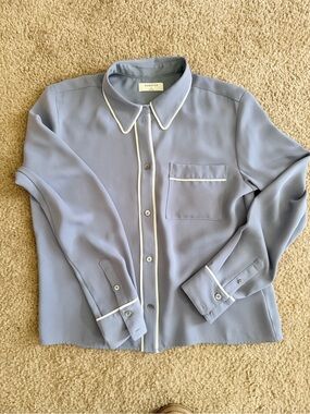Aritzia Babaton Button-Front Blouse with White Piping
